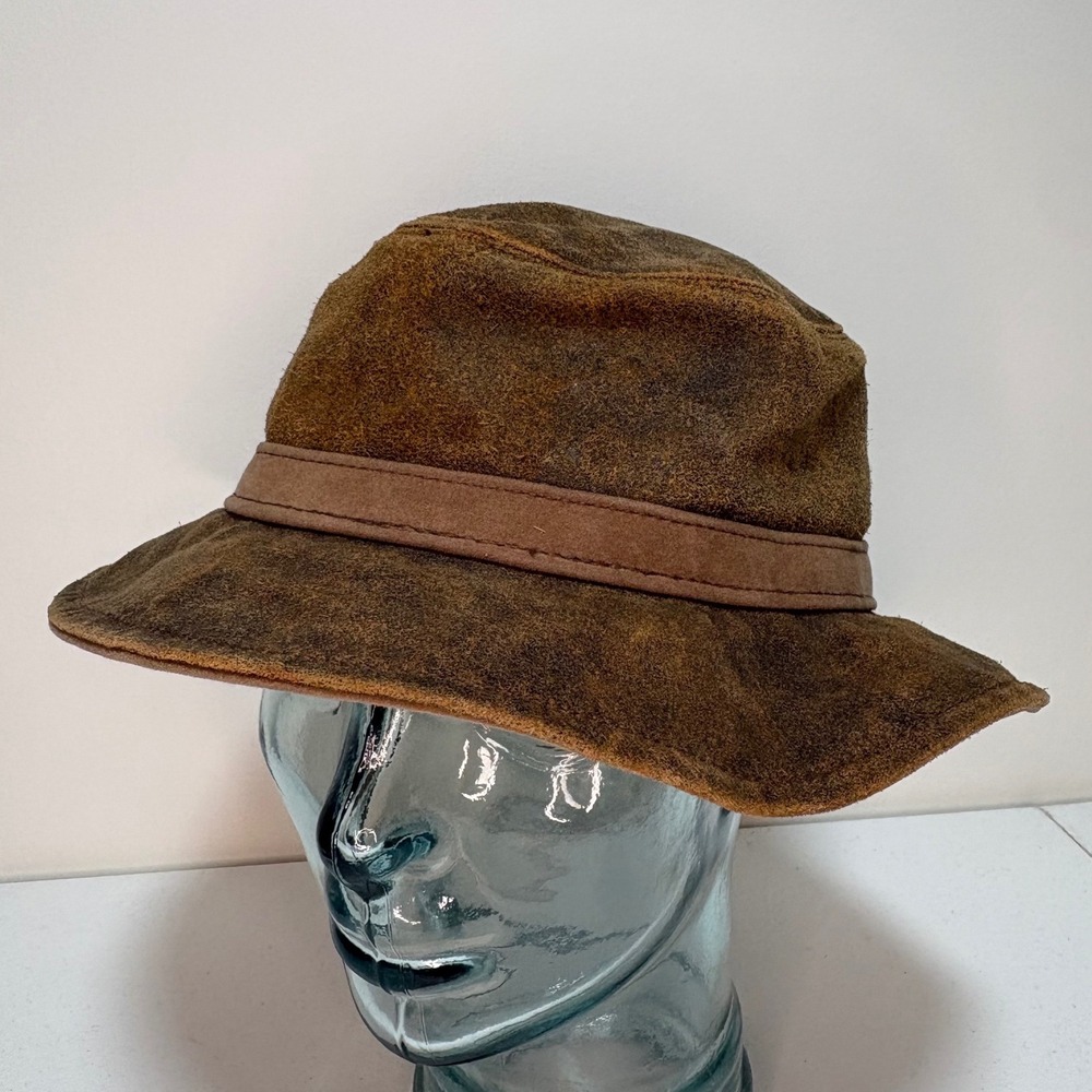 Vintage 90's Henschel Leather Bucket Hat Brown Suede